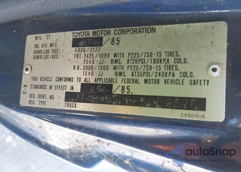 1985 Toyota Pickup Rn65 Dlx from USA, damaged, VIN JT4RN65P6F5089876